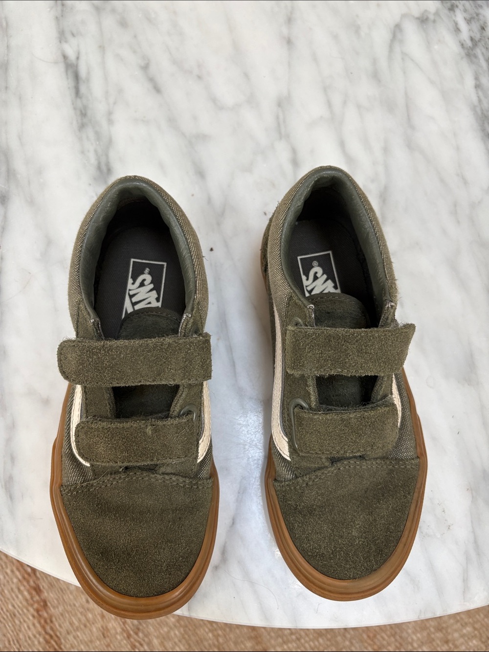 Vans Kids Olive Suede Velcro Sneakers with Gum Sole